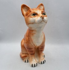 Sujet sculpture zoomorphe grand chat roux assis en porcelaine Anglaise XXème