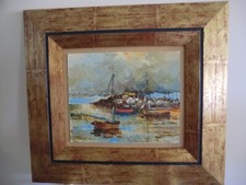 Tableau peinture marine huile originale sur bois  signée & encadré 50 cm x45cm