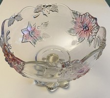 🌸 Coupe à fruits en verre sur pied – décor fleurs et feuilles – style vintage