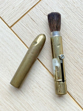 Ancien Blaireau rétractable dans étui en métal doré - Artisanat de tranchée? WW1
