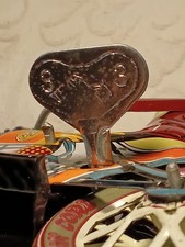 Moto side-car mécanique en tôle lithographiée – Jouet vintage à clé