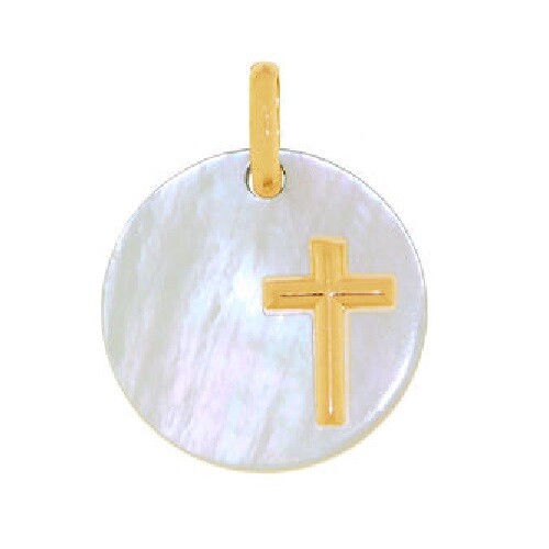 Pendentif médaille nacre - nacre, 17mm