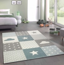 Tapis de jeu enfants garçon jouant avec étoile et nuage bleu gris crème