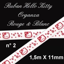 1,5 mètres ruban organza blanc et rouge Hello Kitty 11mm