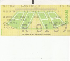BILLET CONCERT MICHEL SARDOU  (PALAIS OMNISPORTS PARIS BERCY 20 JANVIER 1989)