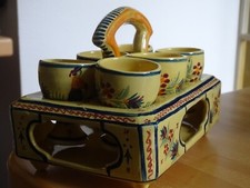 VINTAGE CERAMIC YELLOW EGG CUPS SERVER  HENRIOT QUIMPER FRANCE