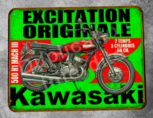 Plaque métal vintage kawasaki - plaque,