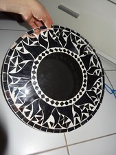 Miroir Blanc Noir Soleil Mosaïque Artisanal Vintage Fait Main Art Sud Provence