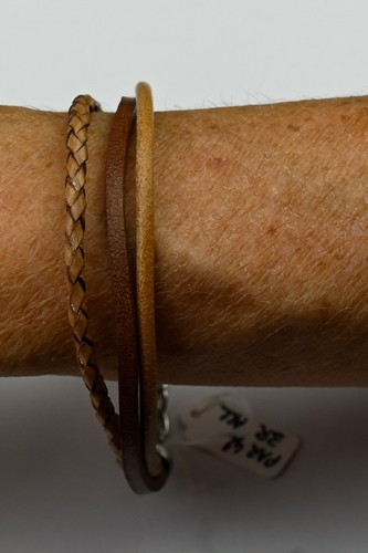 Bracelet cuir marron acier - bracelet, +