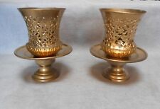 Paire de Photophores Bougeoirs Anciens en métal doré Très Déco 18 cm H