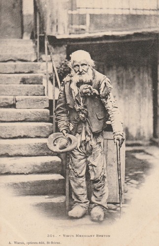 Vieux mendiant breton avec son - vieux,