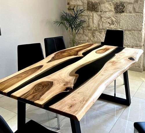Table bois époxy noir - bois,