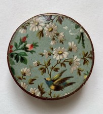 PETITE BOÎTE RONDE âme en papier gainée de papier à décor d’OISEAU ET FLEURS 19e