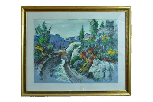 Grand tableau ancien paysage - tableau,
