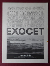 11/1970 PUB AEROSPATIALE MISSILE EXOCET ANTI SHIP MISSILE ORIGINAL FRENCH AD