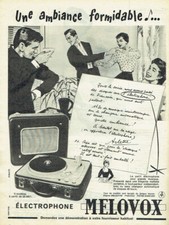 Publicité Advertising  820 1956 éléctrophone Melovox ambiance formidable
