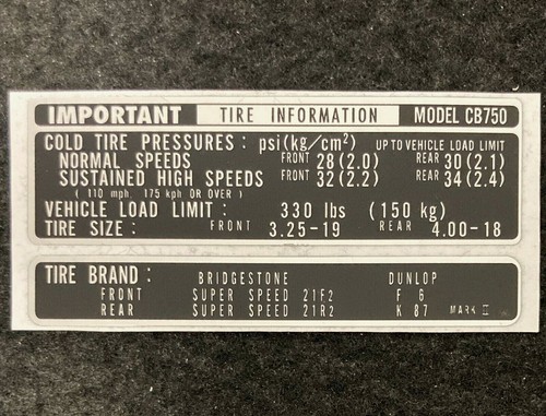 Cb750 four tire information - tire,