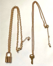 LOT de 2 COLLIERS Cadenas & Clé Clef Doré NEUF ! Idée cadeau !