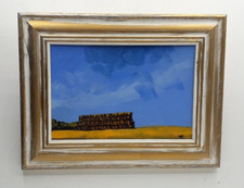 petit paysage huile "LA GEOMETRIE DU FOIN "  artiste réf Drouot Akoun Artprice
