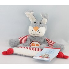Doudou plat lapin gris blanc