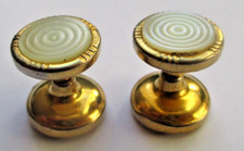 Anciens Boutons de Manchette couleur or nacre gravé chainette bijou vintage 5768