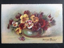 cpa LITHO Signée de l'Illustratrice MADELEINE RENAUD Bouquet de PENSÉES Flowers