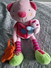 Peluche BAWI Doudou Ours  Chat Rose Et Son Petit Bouton Bleu Sac Orange 40 Cm