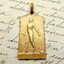 Fencing 1939. French Antique Pendant. Large Medal. Sword Foil Fleuret Escrime.