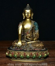 9.2" Old Chinese Bronze Gilt Painting Shakyamuni Amitabha Buddha Statue