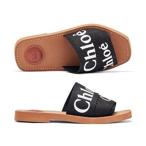 Chloe woody logo flat mule - woody,