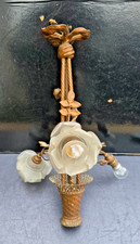 LUSTRE PANIER TRESSÉ BRONZE TULIPES ROSES VERRE EP.1900 STYLE LOUIS XVI