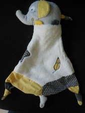 doudou plat éléphant Babyfan blanc jaune gris SAUTHON