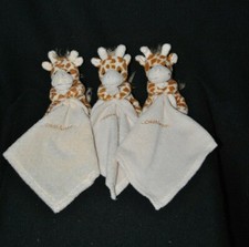 Lot 3 peluche doudou girafe CREDIT MUTUEL mouchoir brodé crème 12 cm assis TTBE