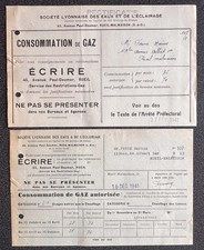 2 relevés gaz Société lyonnaise des eaux et éclairage guerre 39 40 1941