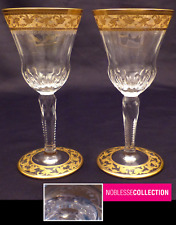 2 SAINT-LOUIS FRANCE STELLA PATTERN GOLD & CRYSTAL WHITE WINE GLASSES 5.27 in.