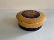 Boite ronde porcelaine de limoges - coloris doré et marine - décor floral 