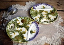 2 Antique Artichoke Plates Set of Majolica French Asparagus Barbotine Orchies