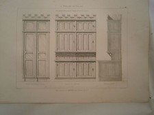 Planche gravure mobilier d'église  Belleville Paris Armoires de la sacristie