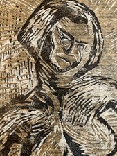 Gravure Lino Bois Art Déco Femme 1970 Nue Nu Buste Herotique Gouache Art Ancien