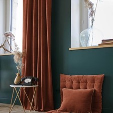 Rideau ajustable + 8 anneaux pince 140x270 cm Velours de coton CÉSAR Terracotta