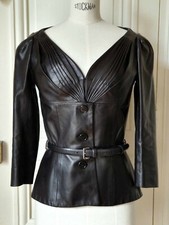 Christian Dior RARE Lambskin Leather Black Peplum Bar Jacket Blazer Coat 34 US 2