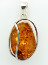 Grand Pendentif En Ambre 925 Argent Ambre Brun Doré Bijoux Design