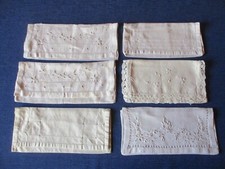 Range serviette table ancien enveloppe lin coton broderie dentelle Lot N°7 de 6
