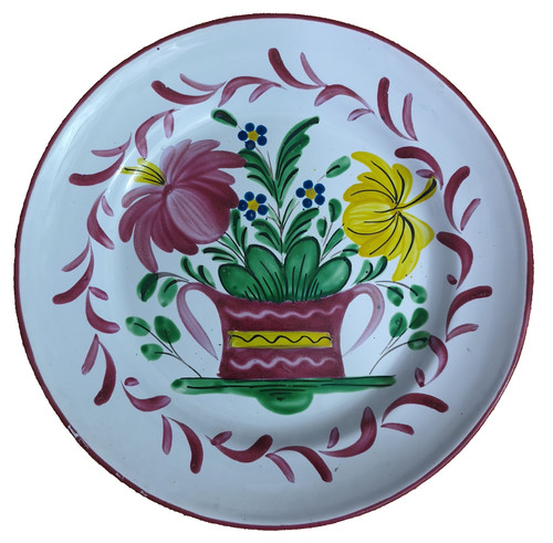 Assiette pot fleuri faience - pot,