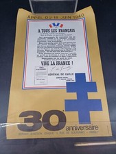 AFFICHE 30ème ANNIVERSAIRE DE L'APPEL DU 18 JUIN 1940 GENERAL DE GAULLE 59x40cm