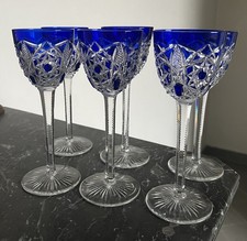 6 Verres Roemer En Cristal Taillé Doublé Bleu De Baccarat  Lagny 19,5 Cm