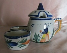 H B Quimper salière poivrière moutardier en faïence décor Bretonne