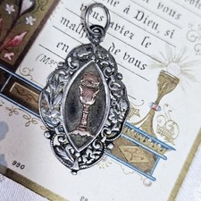 Médaille Religieuse Baptême Communion 1900 Or Argent  30x20mm Hors Bélière