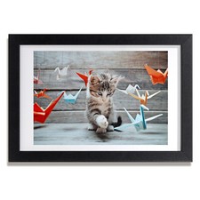 Tulup Photo 30x20cm Décor MDF Le salon Cadre Oiseaux de chat en papier