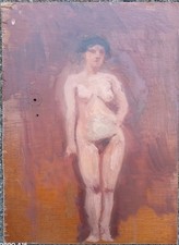 Tableau Peinture Huile Panneau Nu Féminin Style Impressionniste